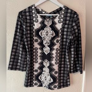 J McLaughlin Signature Catalina Cloth Blouse Top Preppy Classic Stretch Printed